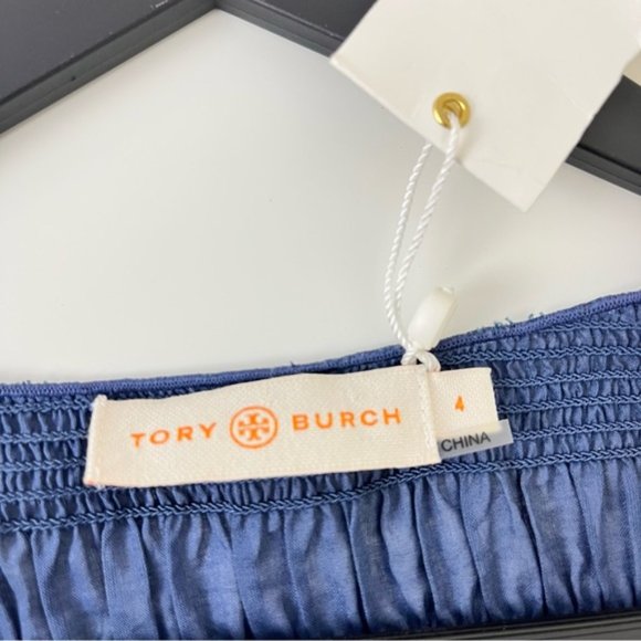 NWT Tory Burch Blue Striped Smocked CottonMidi Dress Size 4 - Picture 9 of 12